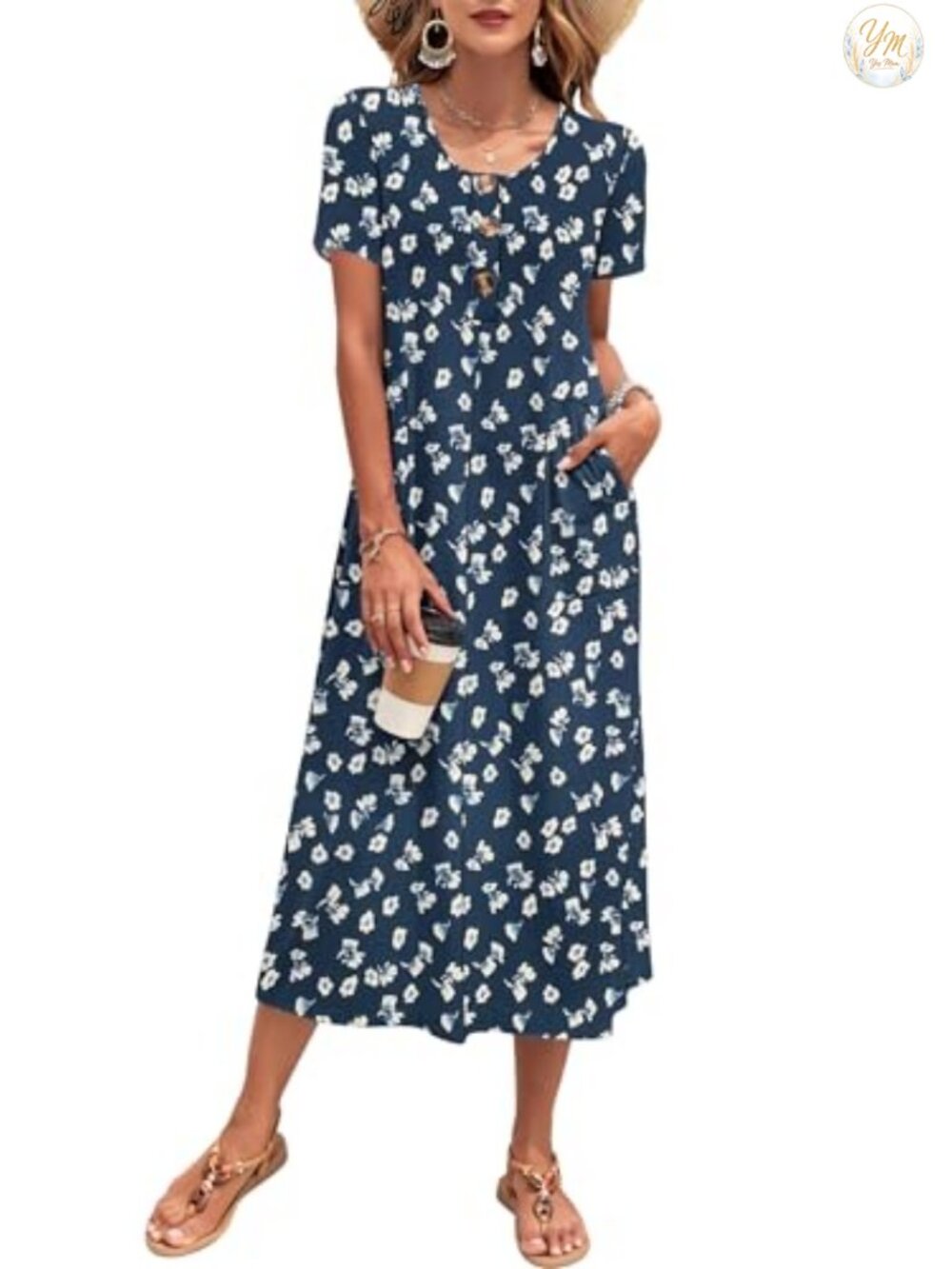 Women's Midi Casual Loose Dress Short Sleeve Sundress